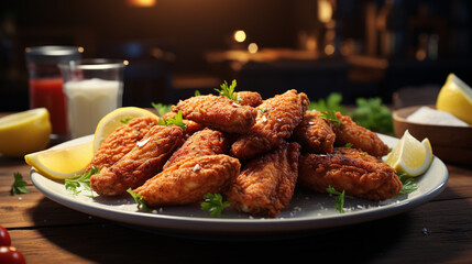 chicken wings with fries - obrazy, fototapety, plakaty