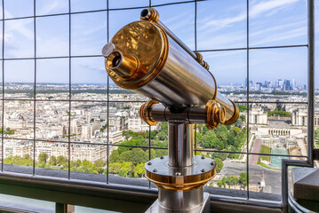 A brass Telescope watching over the Trocadero in Paris, France