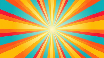 Horizontal retro-groovy background in the 60s and 70s fashion with a vibrant sunburst. vibrant and trendy graphic print.