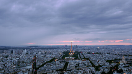 A colorful sunset on Paris before the rain in summer