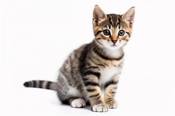 Naklejka na ściany i meble A cute tabby kitten on the white background.