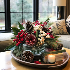 Christmas Centerpiece Decoration on the Table in a home