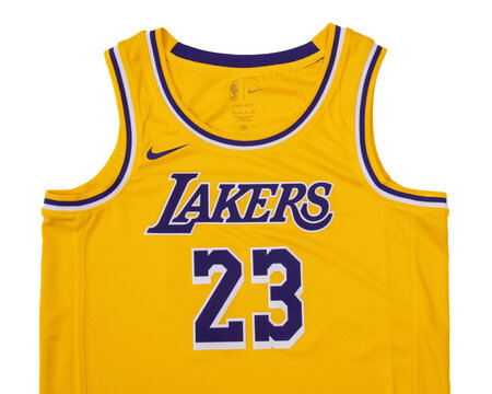Udine Italy November 15, 2023. Lakers basketball jersey number 23 of player James. White background