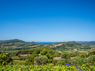 View of the Meditarreanen Sea from the hills of the Provence region in France
