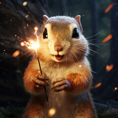 Cute Squirrel holding a sparkler