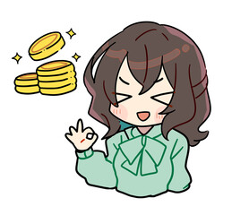 お金に関するかわいい女性のイラスト素材
