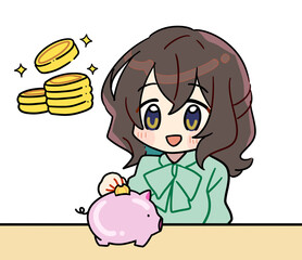 お金に関するかわいい女性のイラスト素材