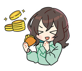 お金に関するかわいい女性のイラスト素材
