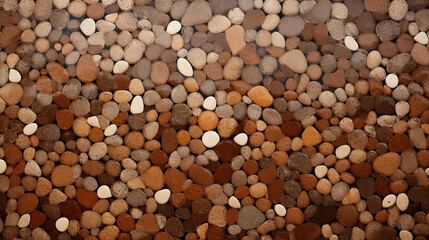 A lot of pebbles on the ground, brown color palette, gradient brown to white, Generative AI