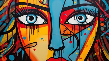 a colorful face painted on a wall