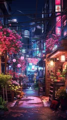 Raamstickers night scene in asian city © neirfy