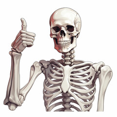 White skeleton thumbs up, white background created with Generative Ai