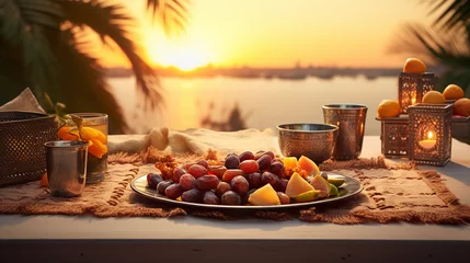 Fotobehang Table with traditional food. Ramadan celebration. © lelechka
