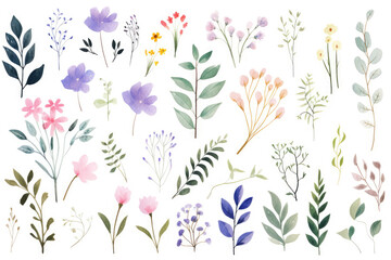 Fototapeta na wymiar Illustration of watercolor-style flowers and leaves