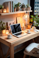 Fototapeta premium Modern workplace with a laptop at home