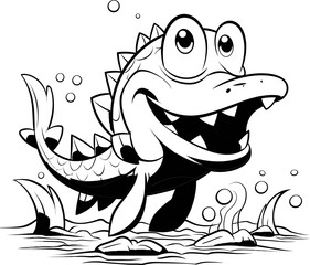 Pike animal vector image, coloring page photo stock