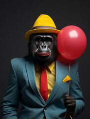 An Anthropomorphic Gorilla Dressed Up as a Clown