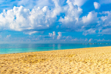 Tropical mexican beach clear turquoise water Playa del Carmen Mexico.