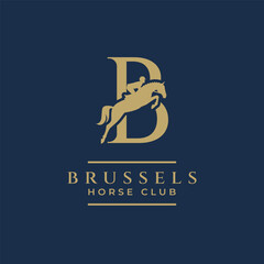 Elegant luxury letter B monogram horse jumping logo, letter B horse logo, show jumping horse logo, logo type, typography