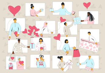 Valentine's Day Online. Virtual love or friendship concept.