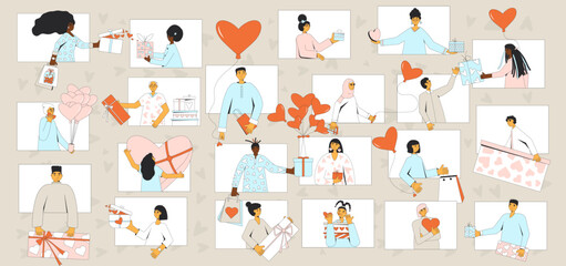 Online Valentine's Day celebration. Vector illustration of virtual event - obrazy, fototapety, plakaty
