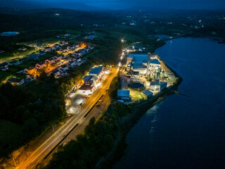 Fototapeta premium Aerial night view of Killybegs, the most important fishing harbour town in Ireland, County Donegal