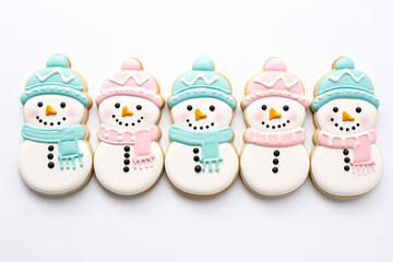 Cute Snowman Cookies on a White Background