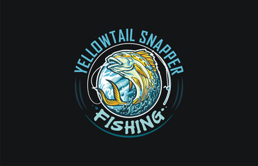 Fishing logo design template. Fishing logo Yellowtail Snapper fish with club emblem fishing. Sportfishing Logo template element. vector illustration