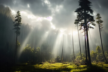 雲の間から差し込む陽射し　Sunlight streaming through gaps in clouds
自然の景観　Landscape of nature
