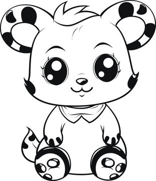 Panda cute animal stock, coloring page image