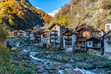 The beautiful village of Rassa, during fall season, in Valsesia (Sesia Valley). Province of...