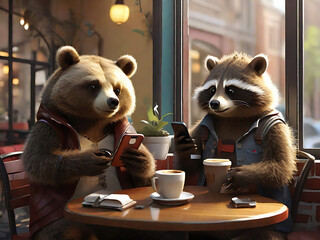 Coffee Chronicles Bear and Raccoon Conversations