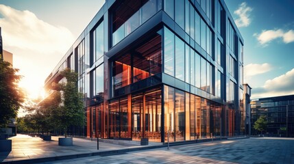 Modern multi-storey office building on the street