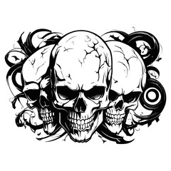 three skull heads black and white