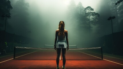 A tennis player stands in the middle of a tennis court