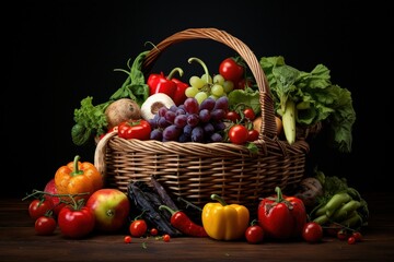 Basket with vegetables and fruits