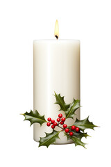 Photorealistic minimal clean simple attractive Christmas white candle with Mistletoe Christmas nursery
