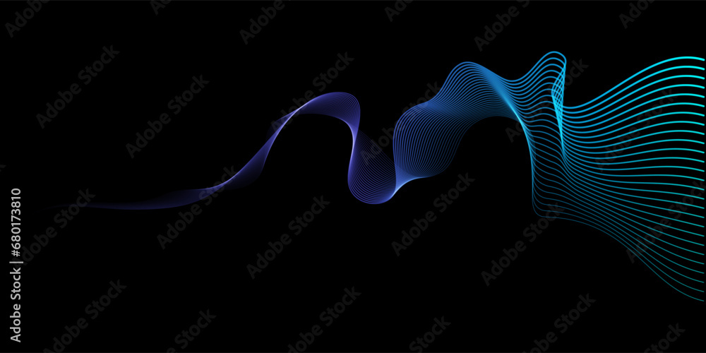 Leinwandbilder Abstract vector wavy lines flowing smooth curve blue green light gradient color on black background in concept of technology, science, music, modern.