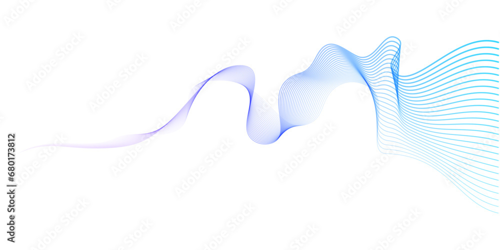Poster Abstract vector wavy lines flowing smooth curve colorful purple blue gradient isolated on transparent background in concept of technology, science, music, modern.