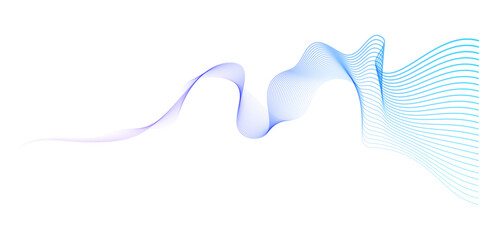 Abstract vector wavy lines flowing smooth curve colorful purple blue gradient isolated on transparent background in concept of technology, science, music, modern.