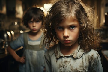Grumpy Angry Kids and Siblings Concept of Difficult Child Parenting Problems Family Education Special Education Needs SEN Students Children Childhood Development Attention Seeking