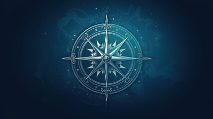  a blue and white compass on a dark blue background with a light shining through the center of the compass and the center of the compass in the center of the center of the compass. - obrazy, fototapety, plakaty