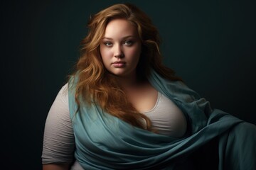 Naklejka premium Young Woman Concept of Obesity / Good Health on Solid Color Background