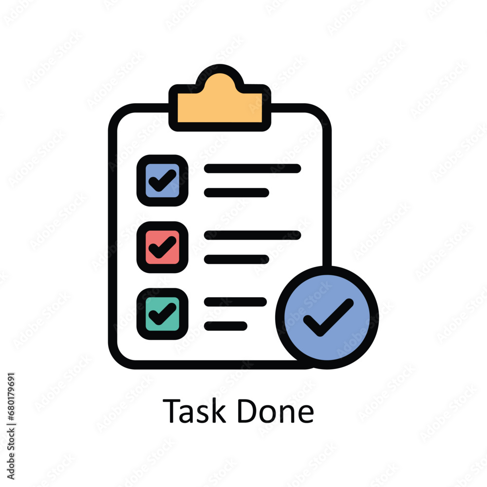 Poster task done vector filled outline icon design illustration. business and management symbol on white ba