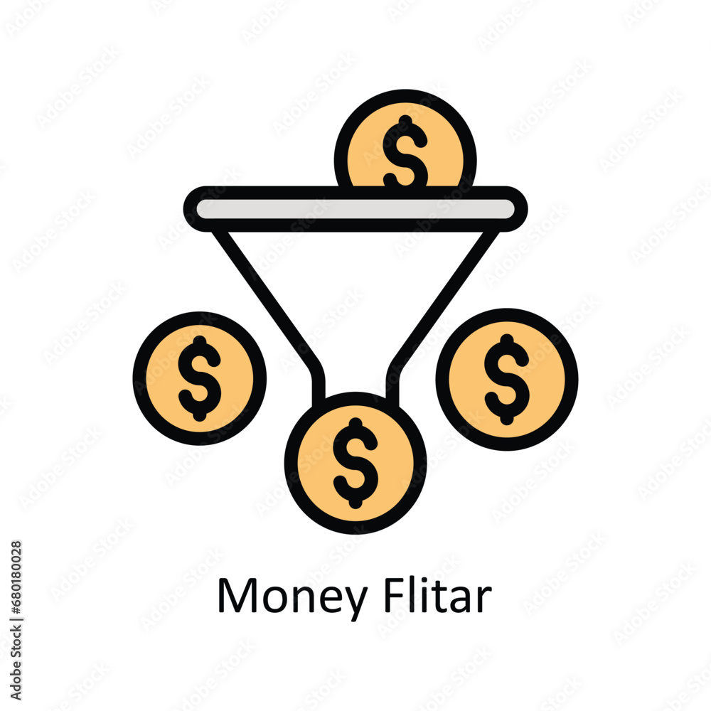 Poster money filter vector filled outline icon design illustration. business and management symbol on white