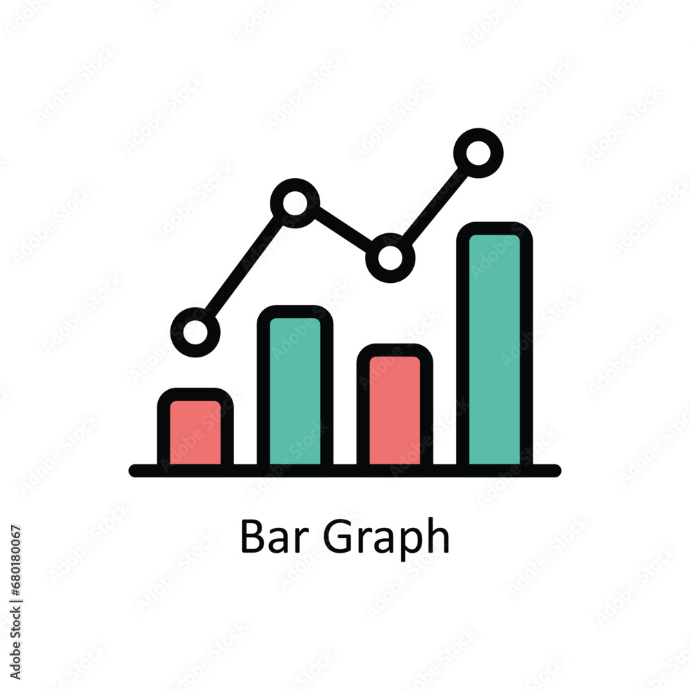 Poster bar graph vector filled outline icon design illustration. business and management symbol on white ba