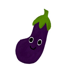 Vector watercolor illustration of one blue fresh eggplant