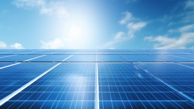  a close up of a solar panel with a bright blue sky in the background and a few clouds in the sky in the middle of the middle of the picture.