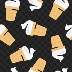 Ice cream seamless vector background. Ice cream in waffle cup pattern