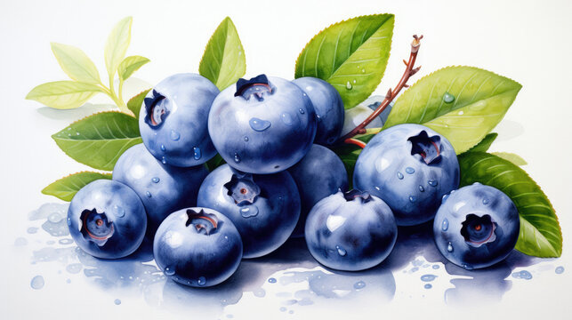 Blueberry painted in a captivating watercolor fashion. The blend of hues and meticulous details transforms the berry into an artistic marvel.